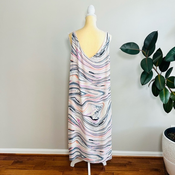H Halston XL Marble Print Midi shift Dress V Neck - Picture 5 of 6